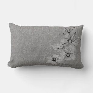 Blommigt Faux Linen Struktur Grått monokromatic Lumbarkudde