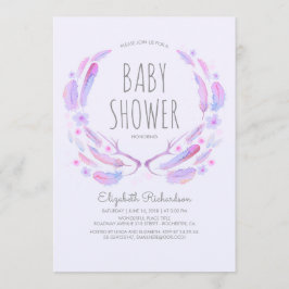 Blommigt Feather Antlers Woodland Boho Baby Shower Inbjudningar