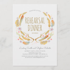 Blommigt Feathers Antlers Woodland Rehearsal Dinne Inbjudningar