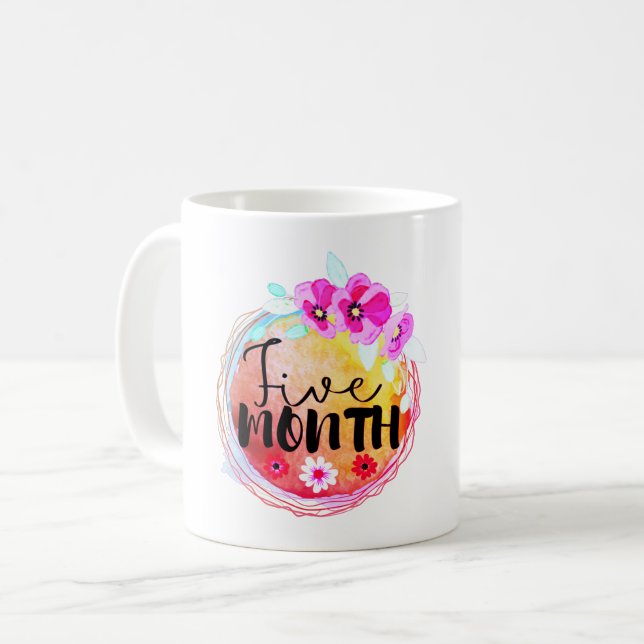 Blommigt Fem månaders gammal Baby-milstolpe Kaffemugg (Framsida vänster)