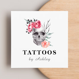 Blommigt Feminine Skull Girly Tattoo Artist Modern Fyrkantigt Visitkort