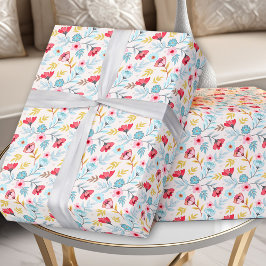 Blommigt Femininfärgad Rosa Blå sommarfödelsedag Presentpapper