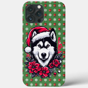 Blommigt Festive Husky Hund med Santa Hat Julafton