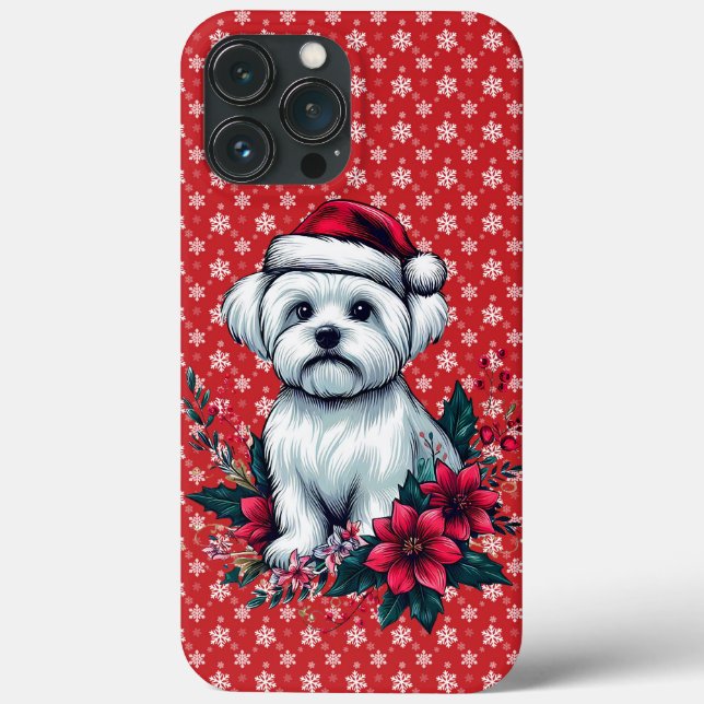 Blommigt Festive Maltese Hund med Santa Hat Julaft (Baksida)