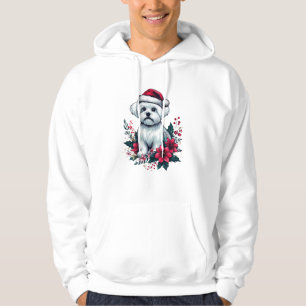 Blommigt Festive Maltese Hund med Santa Hat Julaft Hoodie
