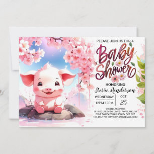 Blommigt Fiesta Pigletts Rosa Farm Baby Shower Inbjudningar