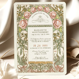 Blommigt Firande av Life av Alphonse Mucha Inbjudningar