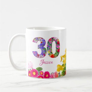 Blommigt Firande Personlig 30års födelsedag Mugg