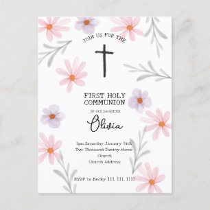 Blommigt First Communion Girl Vykort