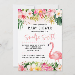 Blommigt Flamingo Baby Shower Inbjudningar