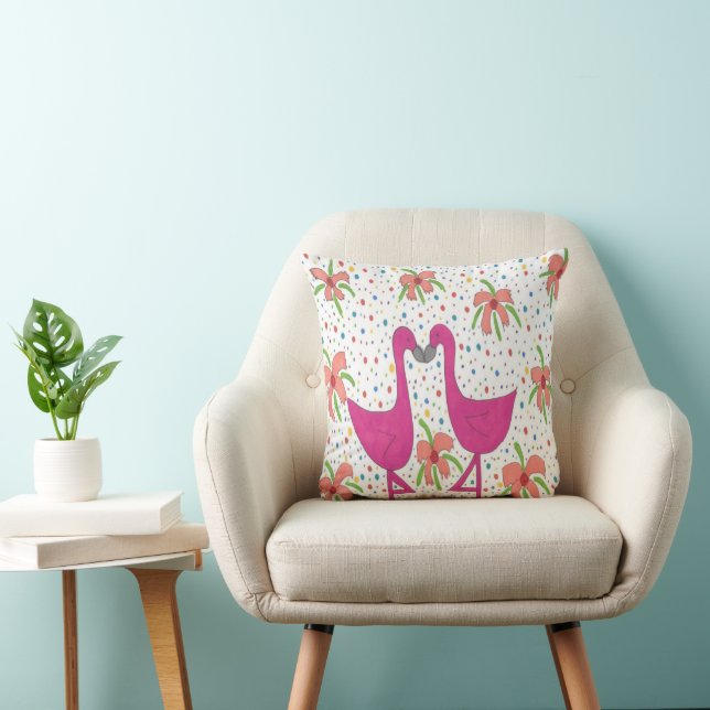 Blommigt Flamingo Fiesta Dekorativ kudde (Stol)