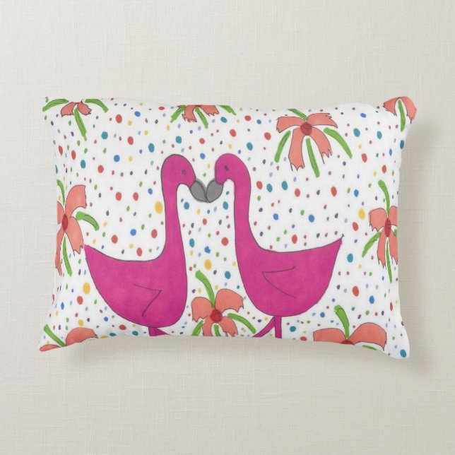 Blommigt Flamingo Fiesta Prydnadskudde (Baksidan)