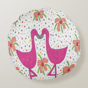 Blommigt Flamingo Fiesta Rund Kudde