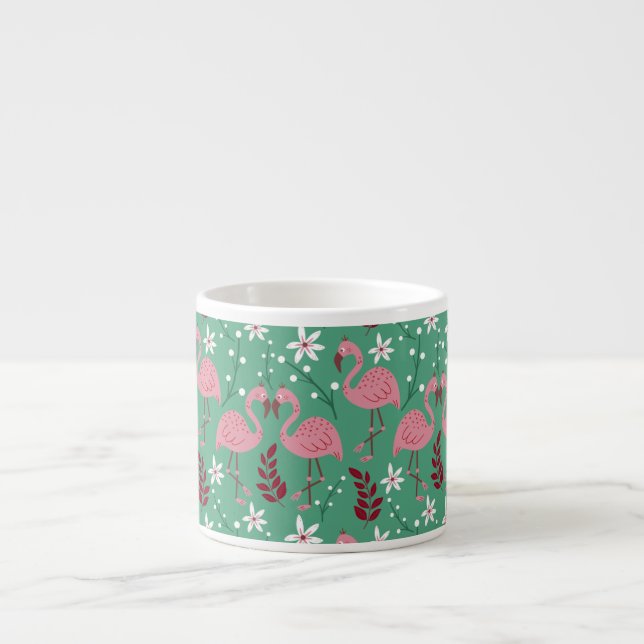 Blommigt flamingo sömlös mönster rosa grönt espressomugg (Framsidan)
