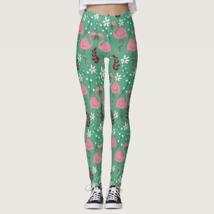 Blommigt flamingo sömlös mönster rosa grönt leggings