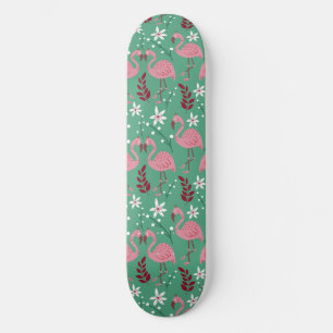 Blommigt flamingo sömlös mönster rosa grönt mini skateboard bräda 18,5 cm