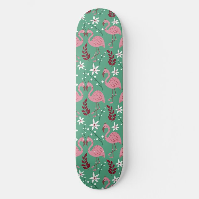 Blommigt flamingo sömlös mönster rosa grönt mini skateboard bräda 18,5 cm (Framsida)