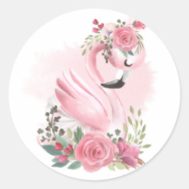 Blommigt Flamingo Stickers Runt Klistermärke