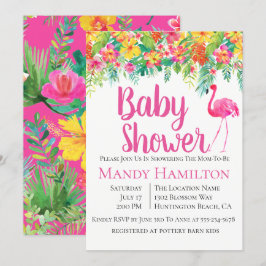 Blommigt Flamingo Tropical Baby Shower-inbjudan Inbjudningar