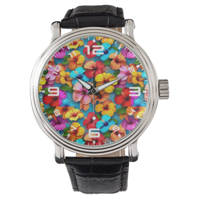 Blommigt Flerfärgade blommor Mönster-36355 Armbandsur (Framsida)
