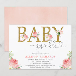 Blommigt flicka baby sprinkle, rosa guld elegant inbjudningar