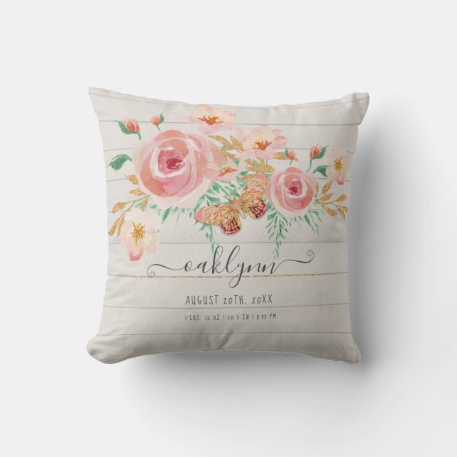 Blommigt Flicka fågelstattar White Wood Kudde (Framsida)