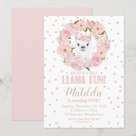  Blommigt flicka i Llama Birthday Inbjudningar