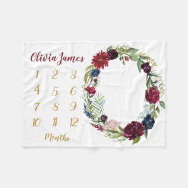 Blommigt Flicka Milestone Baby Blanket månadsvis b Fleecefilt