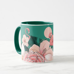Blommigt Florida Flamingos Tropical Garden Teal Mugg