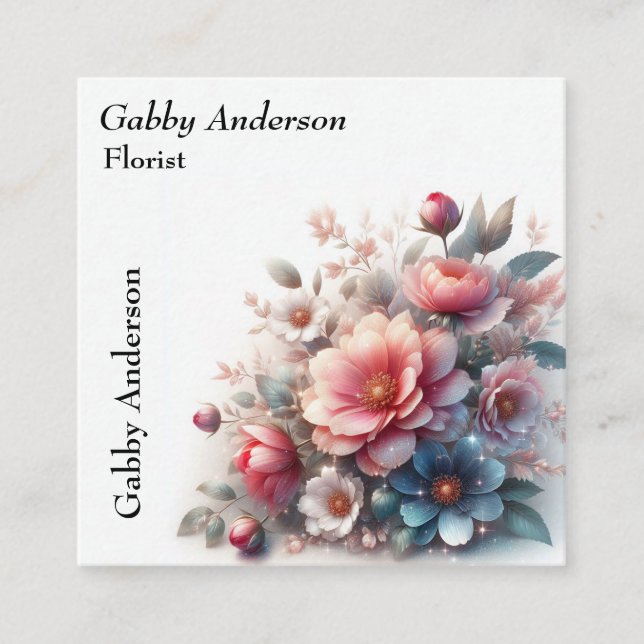 Blommigt Florist Fyrkantigt Visitkort (Framsida)