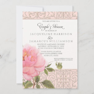 Blommigt Flower Rosa Peonies Elegant Par Shower Inbjudningar