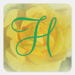 Blommigt Flowers 3d Monogram Gul ros Fyrkantigt Klistermärke