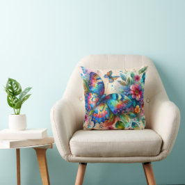 Blommigt Flowers Blue Rosa Kudde