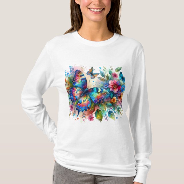 Blommigt Flowers Blue Rosa T Shirt (Framsida)