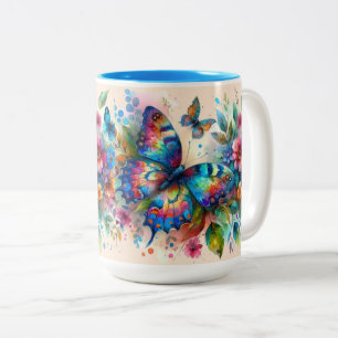 Blommigt Flowers Blue Rosa Två-Tonad Mugg
