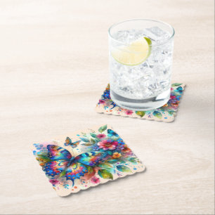 Blommigt Flowers Blue Rosa Underlägg Papper