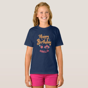 Blommigt Flowers Grattis på födelsedagen Handlette T Shirt