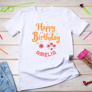 Blommigt Flowers Grattis på födelsedagen Handlette T Shirt