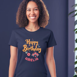 Blommigt Flowers Grattis på födelsedagen Handlette T Shirt