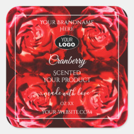 Blommigt Flowers produktetiketter Röd ros med Logo Fyrkantigt Klistermärke
