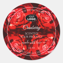 Blommigt Flowers produktetiketter Röd ros med Logo Runt Klistermärke