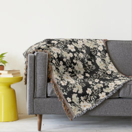 Blommigt Flowers Wildblommes Löv Black Background Filt