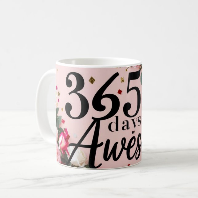 Blommigt födelsedagsräknare för rosa kaffe te kopp (Framsida vänster)
