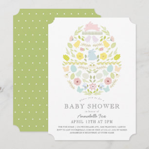 Blommigt Foliage Påskägg Bunny Baby Shower Inbjudningar