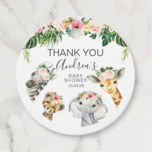 Blommigt Foliage Safari Baby Shower Round Gåvor Etiketter