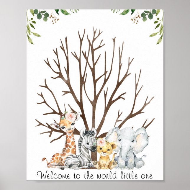 Blommigt Foliage Safari Fingerprint Guestbook Post Poster (Framsidan)