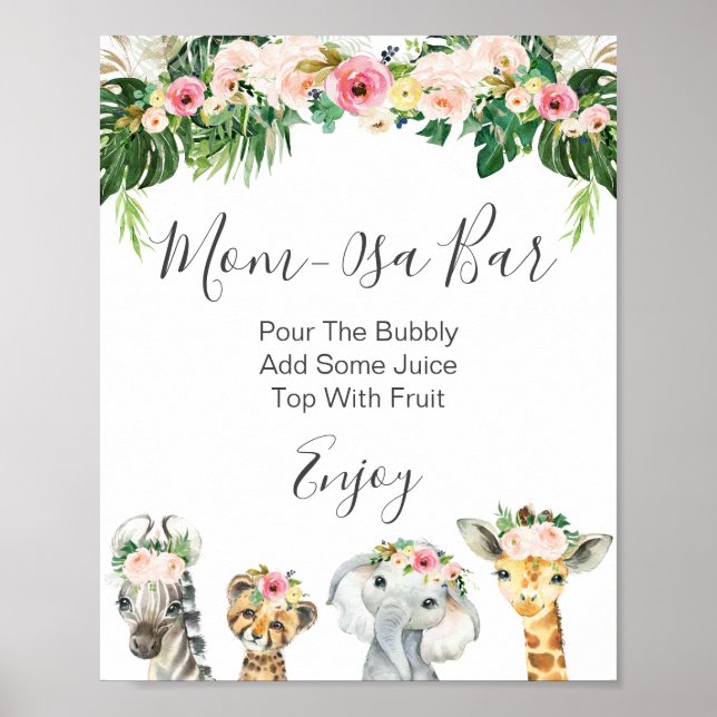 Blommigt Foliage Safari Mamma-Osa Pub Baby Shower Poster (Framsidan)