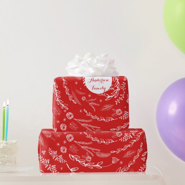 Blommigt Folk Art Antler Red jul Mönster Presentpapper (Festgåvor)