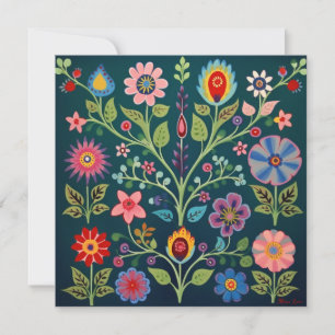 Blommigt Folk Art Design Tack Kort