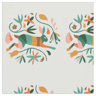 Blommigt Folk Art Inspired Rabbit Tyg